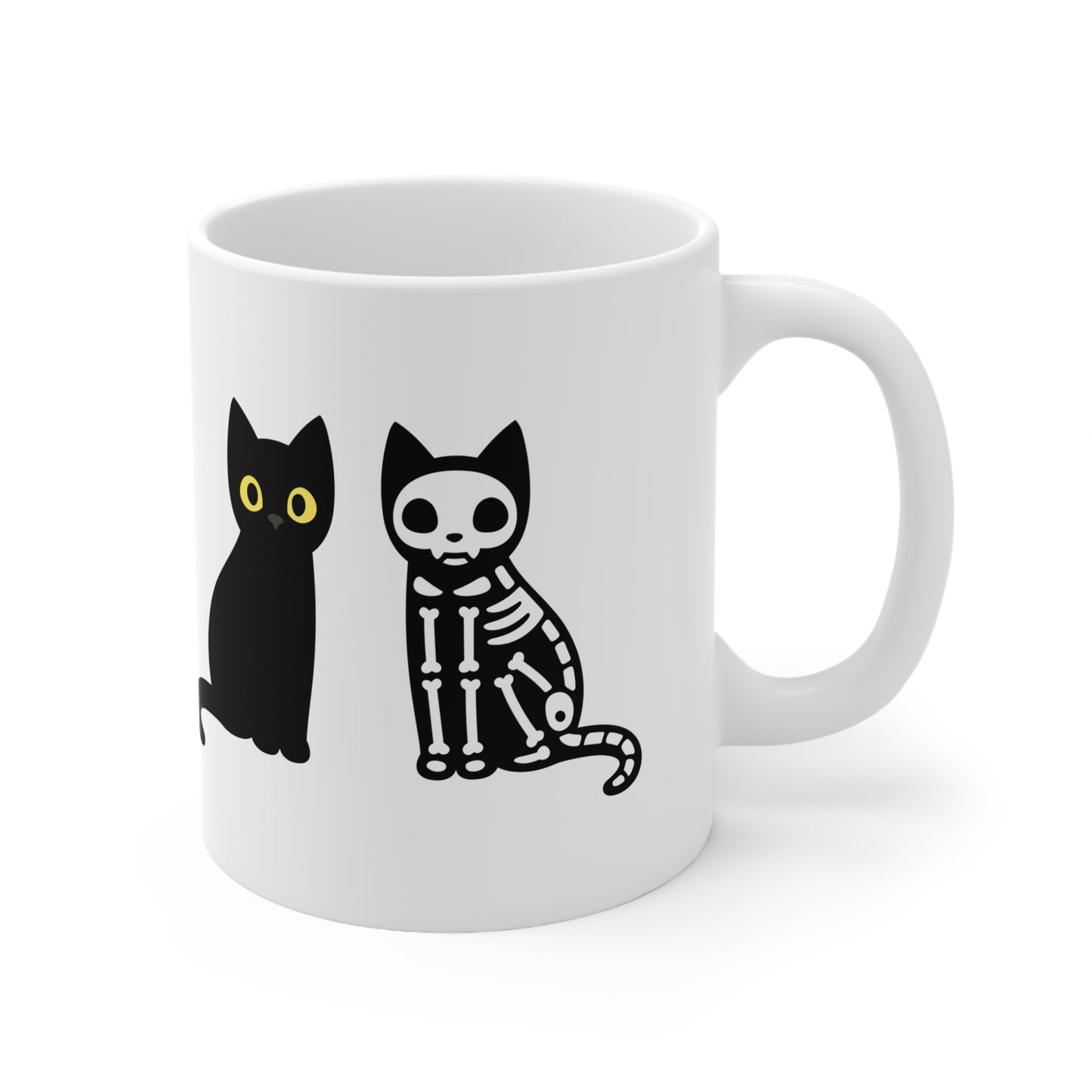 Black Cat Skeleton Mug, Halloween Gift For Black Cat Owners, Coffee Mug